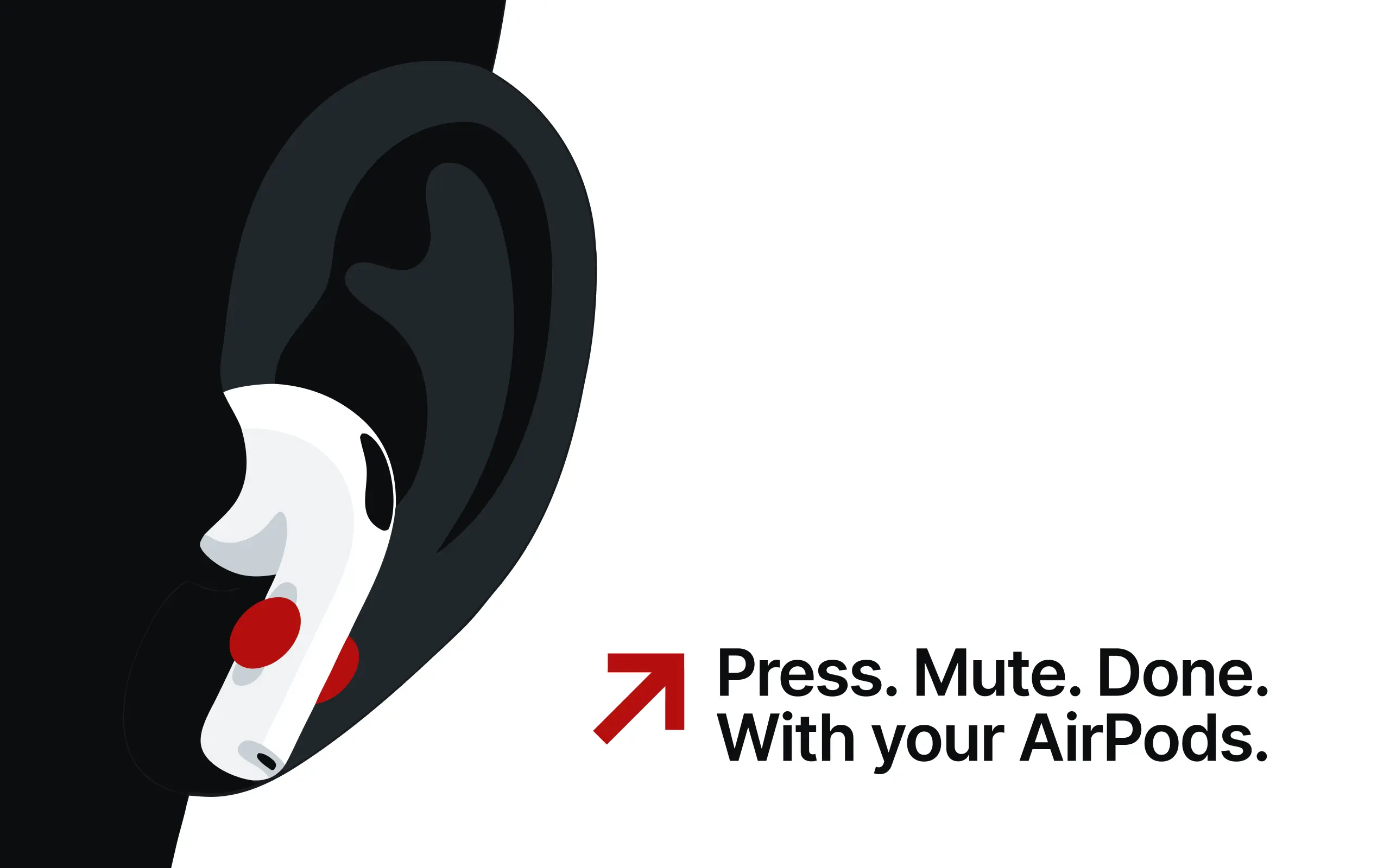 An earpiece of AirPods with a finger pressing the force sensor to mute and unmute the microphone