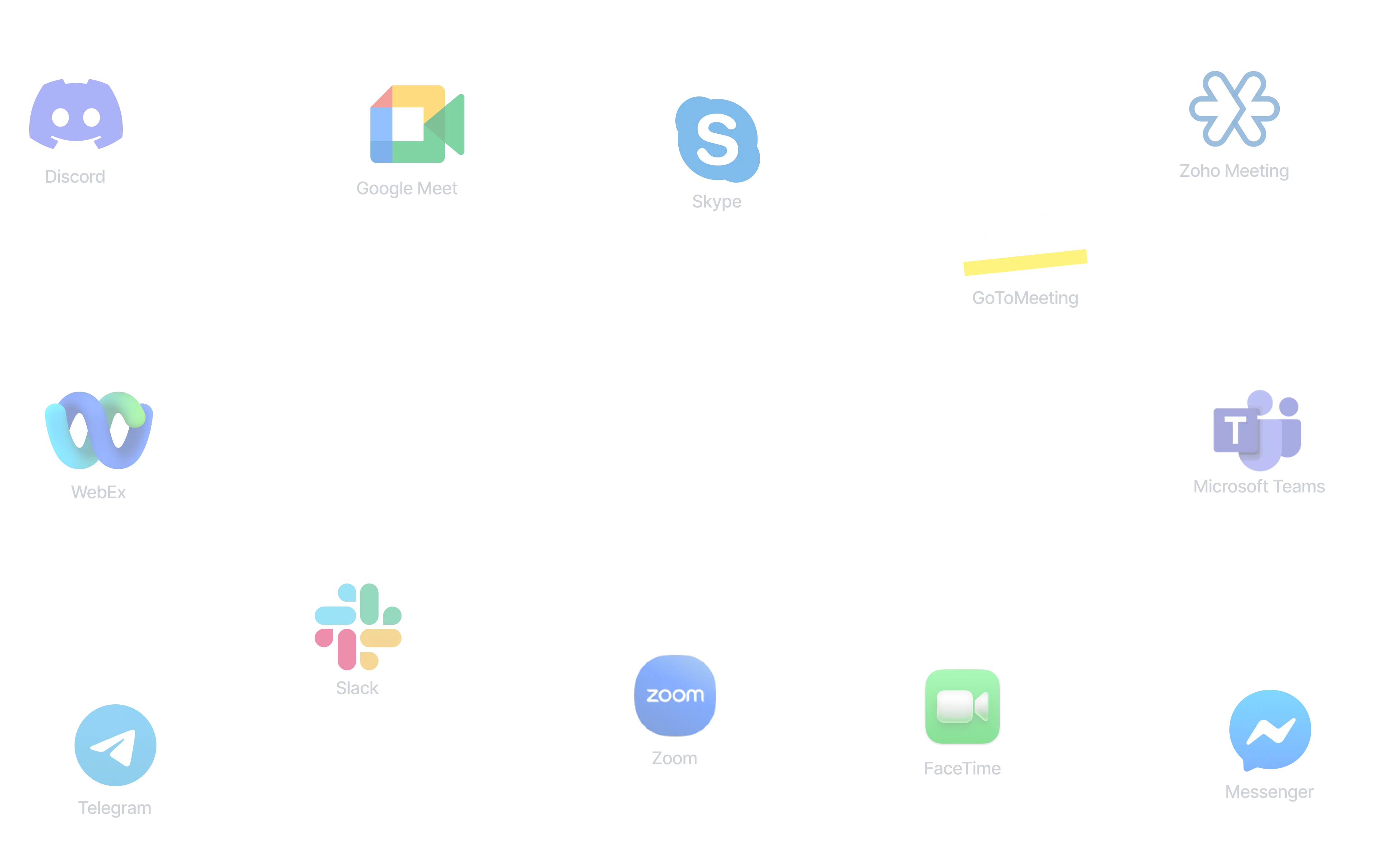 Logos of popular webconferencing apps that work with Mic Drop